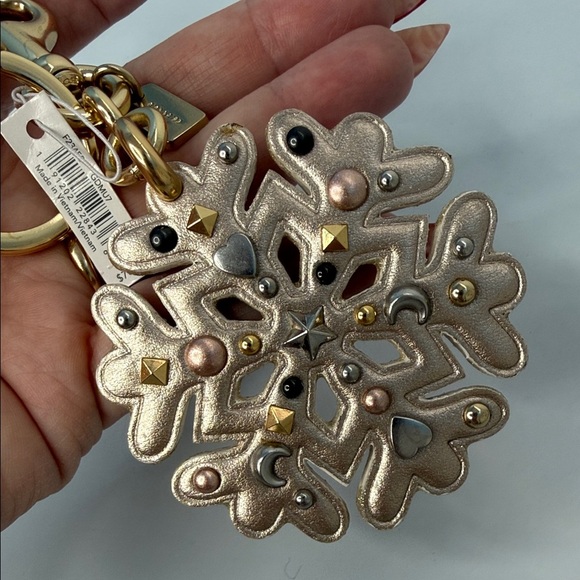 Coach Snowflake Bag Charm Rivet Stud Star Moon Keychain Gold Silver Holiday NWT - Picture 4 of 11